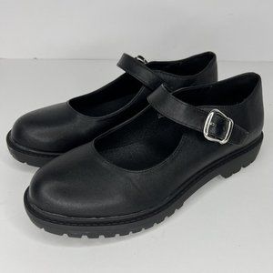 Mary Jane Style Lug Heel Black Sandals Women's Size 8 Silver Buckle NWOB